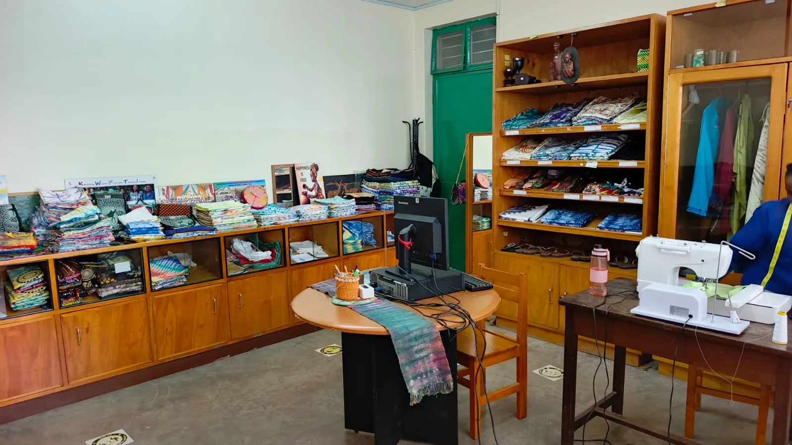 Textiles and learner-made products displayed in the KWPTI fashion showroom